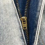 Baggy distressed denim shorts, distressing detail