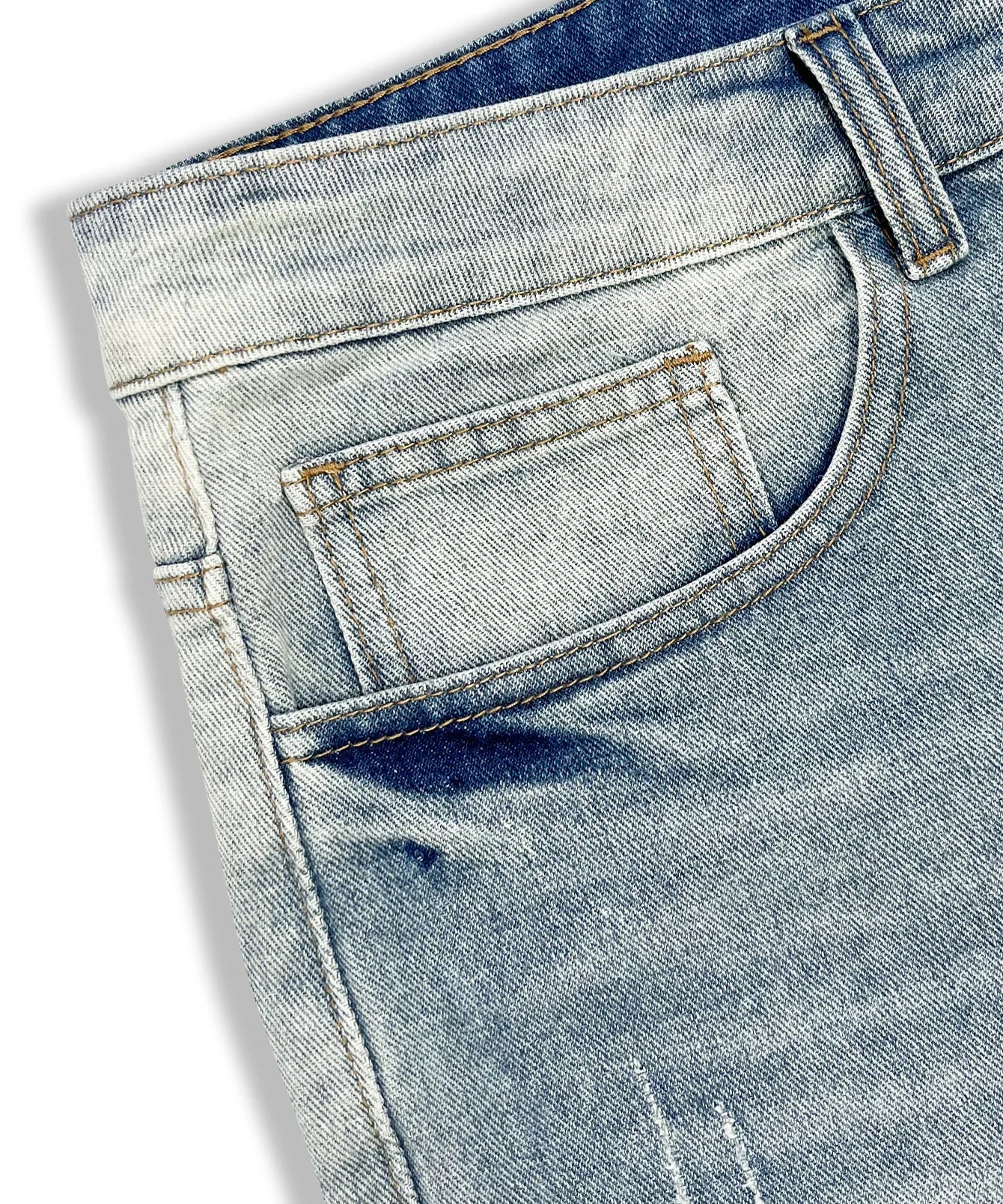 Baggy distressed denim shorts, side view