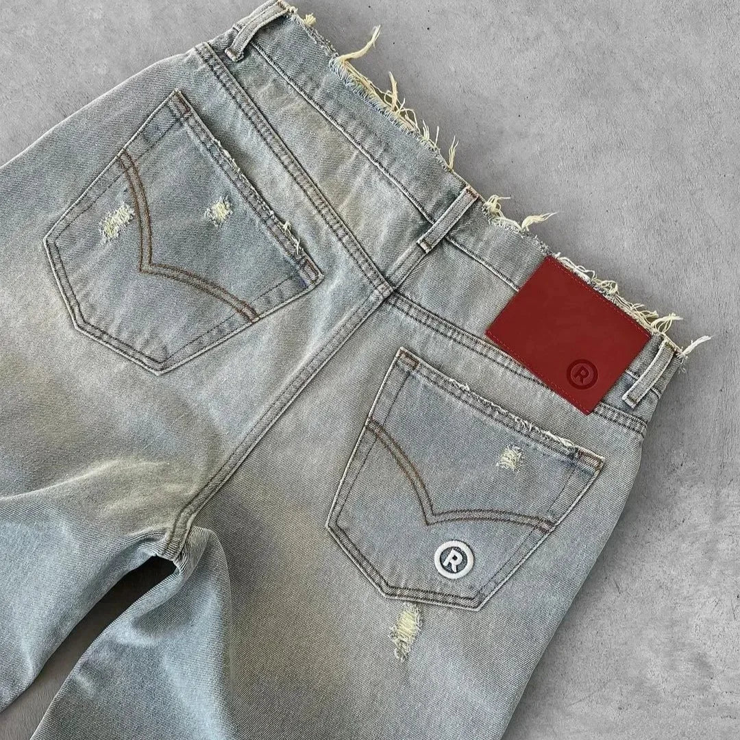Men's bleach wash baggy jeans — side view