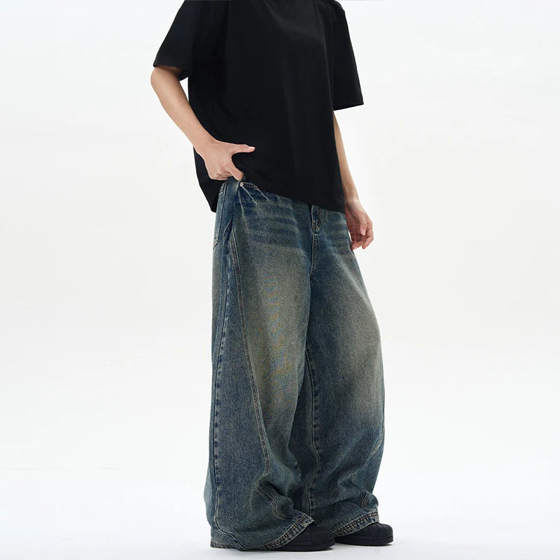 Baggy wide-leg denim jeans, back view