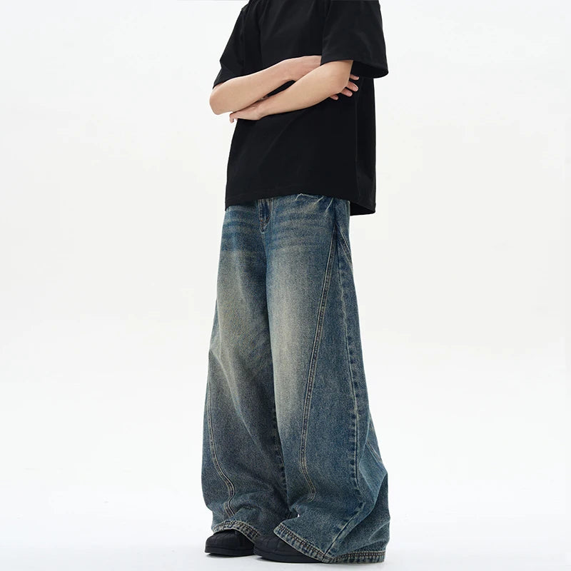 Baggy wide-leg denim jeans, detail view