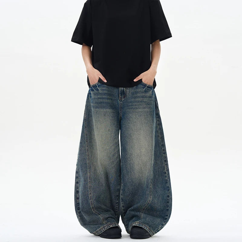 Baggy wide-leg denim jeans, front view