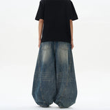 Baggy wide-leg denim jeans, full-length view