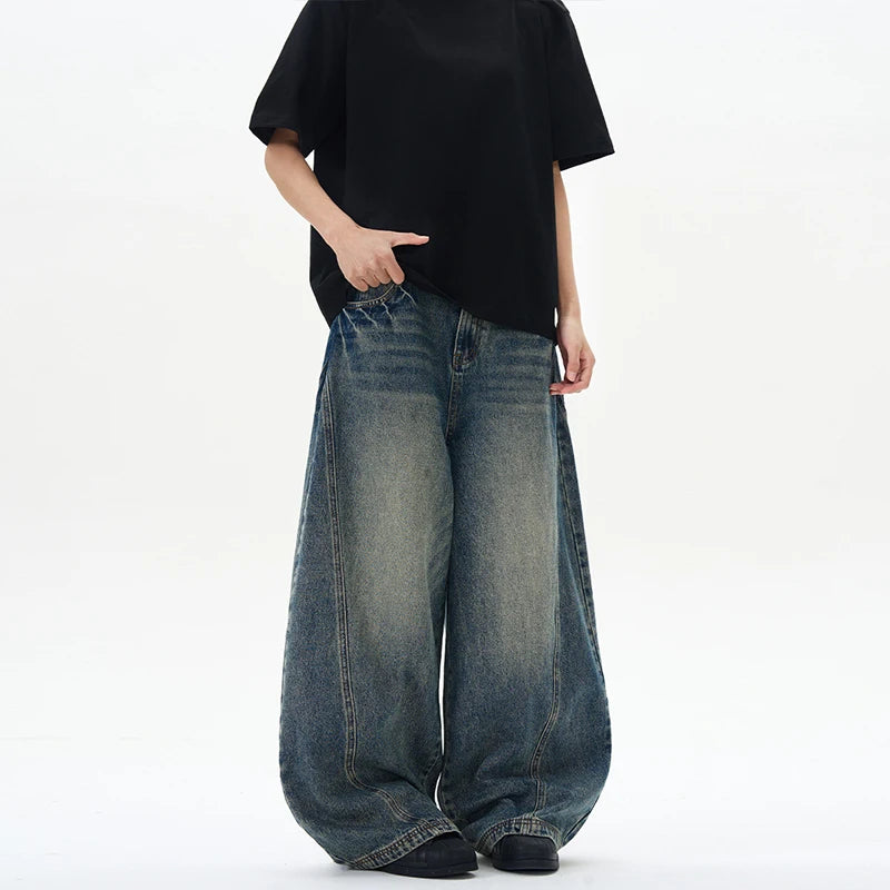 Baggy wide-leg denim jeans, side view