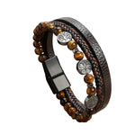 Beaded leather layered bracelet, magnetic clasp detail