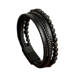 Beaded leather layered bracelet, detail view