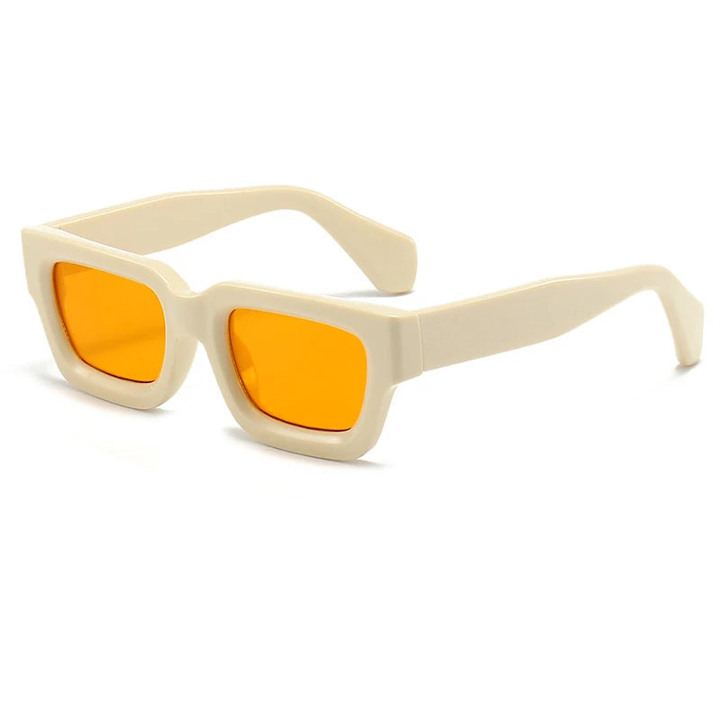 Beige And Yellow Oversized thick frame square sunglasses — lifestyle shot 04