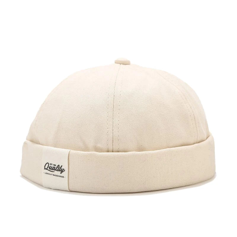 Beige Brimless cotton skull cap, lifestyle view