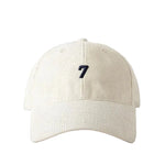 Beige Corduroy baseball dad hat — curved brim close-up
