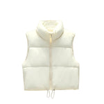 Beige Cropped quilted puffer vest worn — back view
