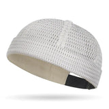 Beige Mesh brimless docker cap — top-down view showing skullcap silhouette