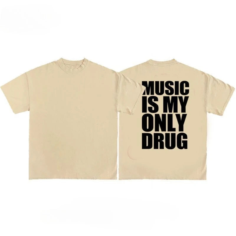 3 Music Is My Only Drug oversized graphic tee, side view