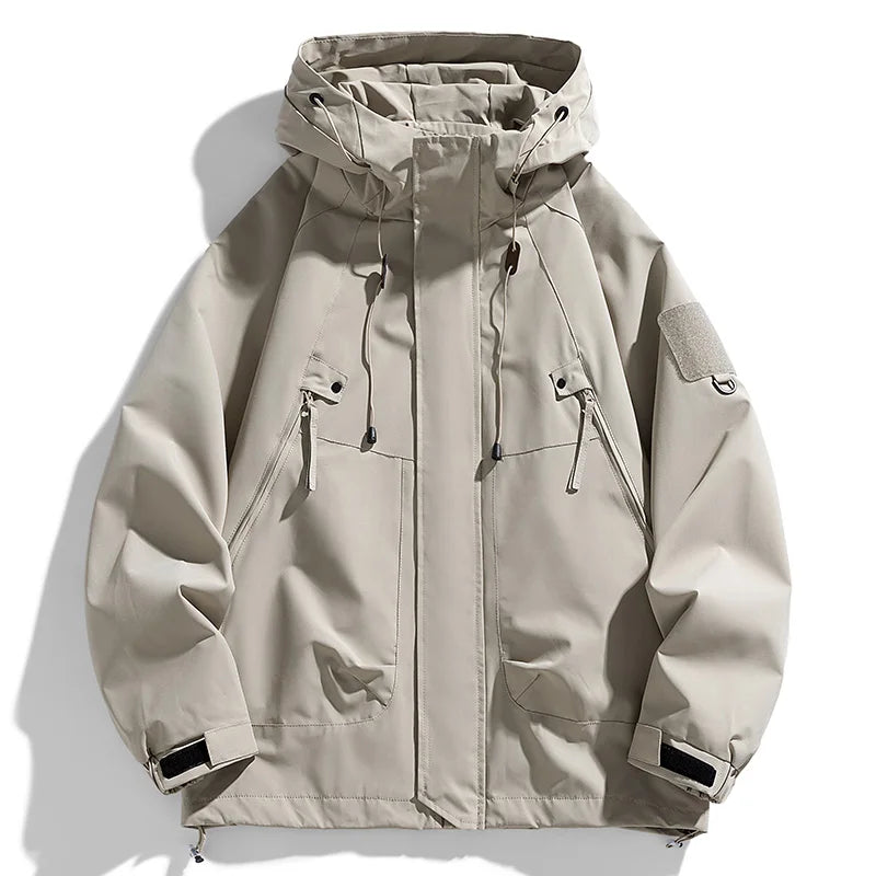 Beige hooded jacket on a white background
