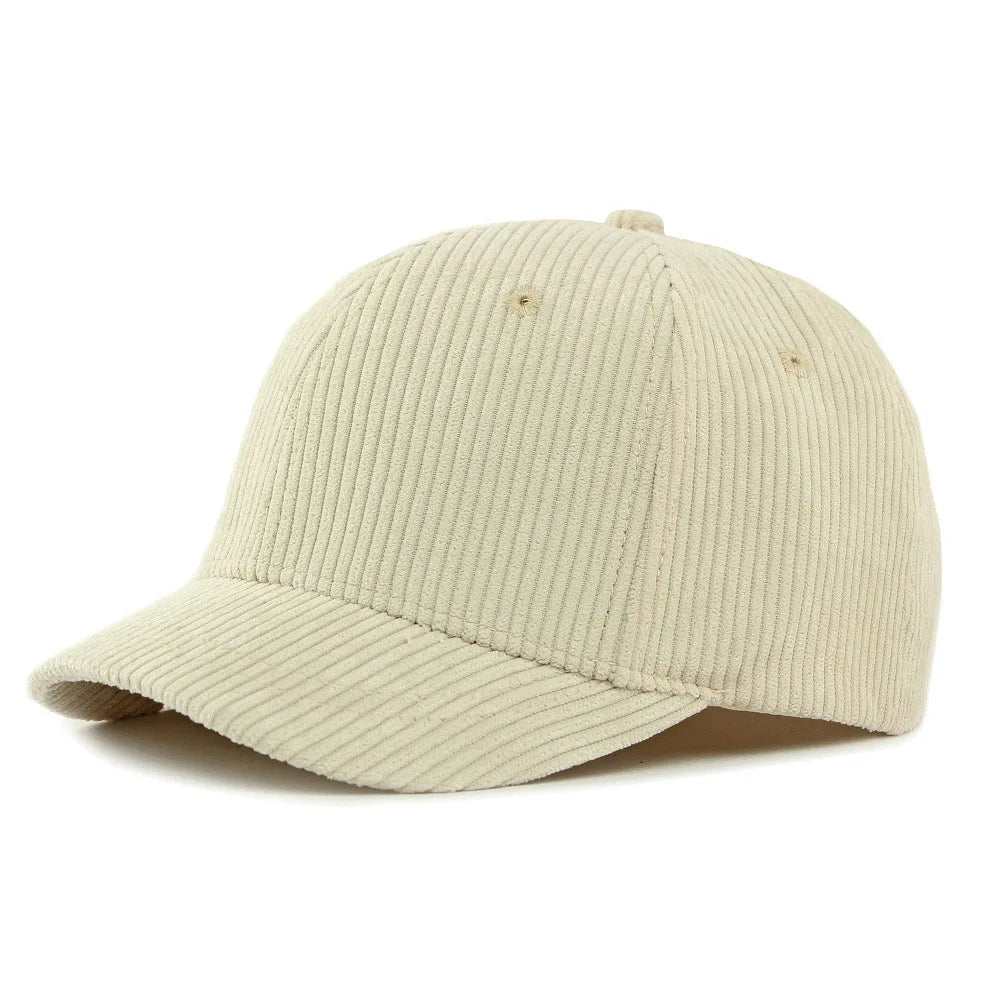 Beige Short brim corduroy cap — second alternate colorway