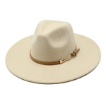 Beige Wide-brim fedora hat worn, angled lifestyle view