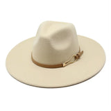 Beige Wide-brim fedora hat worn, angled lifestyle view