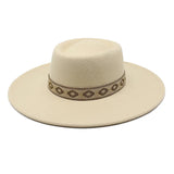 Beige wide-brim felt fedora hat, flat-lay product shot