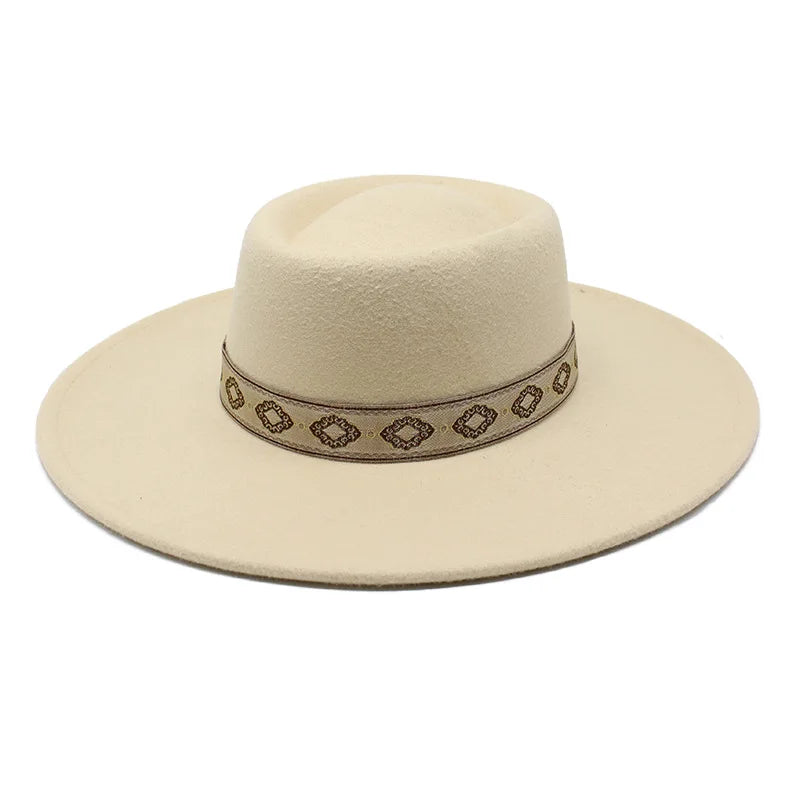 Beige wide-brim felt fedora hat, flat-lay product shot