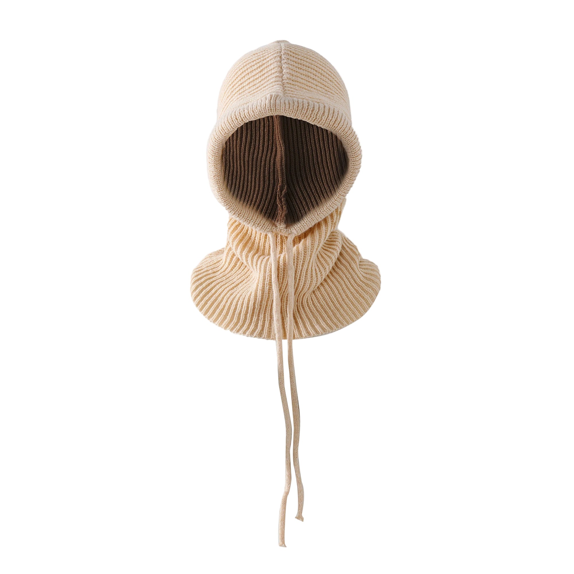 Beige knitted balaclava on a white background
