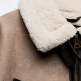 Shearling Lined Faux Leather Aviator Jacket - Women's Khaki Moto Coat with Belt