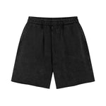 Black Acid wash sweat shorts flat lay, fabric detail