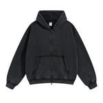 Black Acid wash zip-up hoodie, hood detail