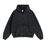 Black Acid wash zip-up hoodie, hood detail