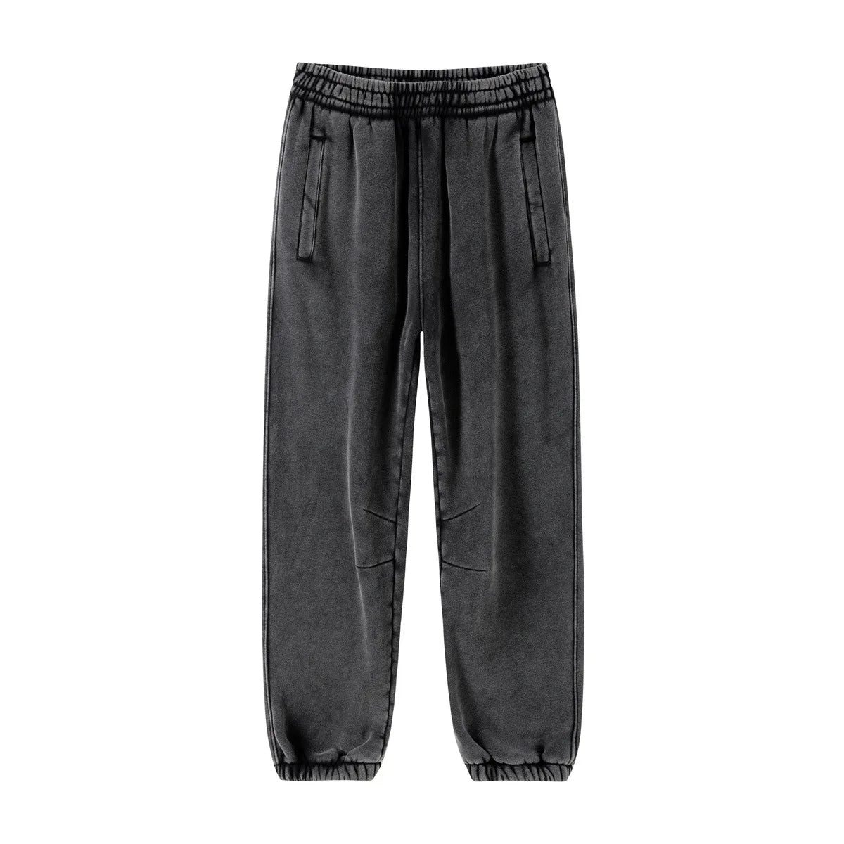 Black Men's baggy washed fleece sweatpants — worn full length
