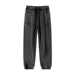 Black Men's baggy washed fleece sweatpants — worn full length