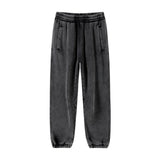 Black Men's baggy washed fleece sweatpants — worn full length