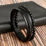 Black Beads Beaded leather layered bracelet on model