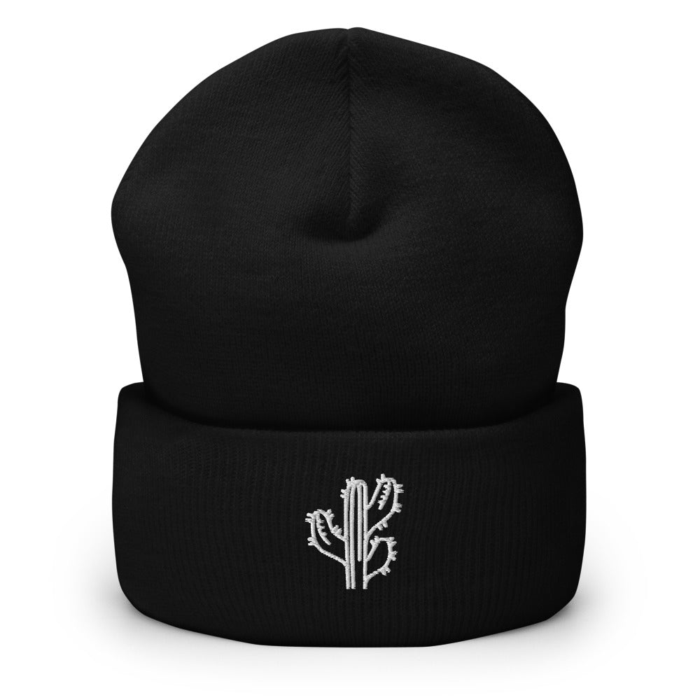 Black Cactus cuffed knit beanie, front view