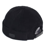 Black Corduroy brimless skullcap worn, side view