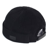 Black Corduroy brimless skullcap worn, side view