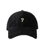 Black Corduroy baseball dad hat — overhead crown view
