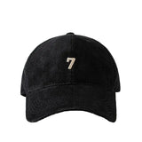 Black Corduroy baseball dad hat — overhead crown view