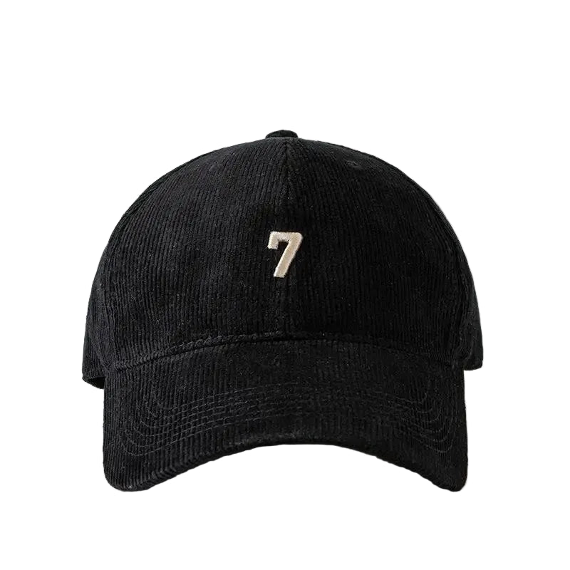 Black Corduroy baseball dad hat — overhead crown view
