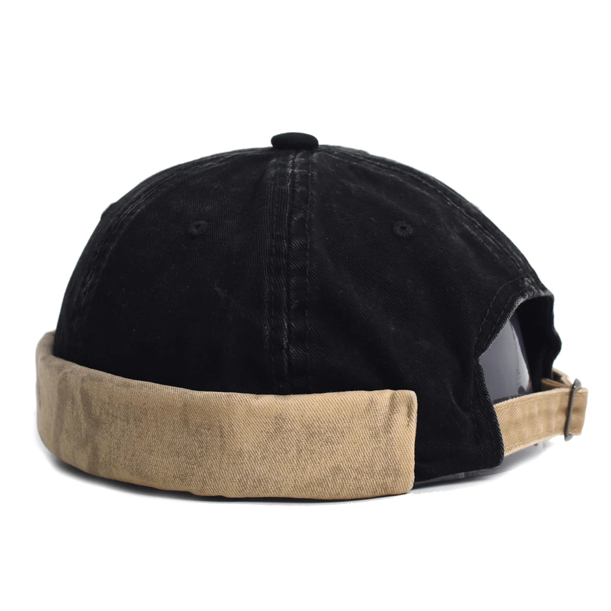 Black Cotton skullcap brimless hat — flat lay