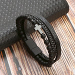 Black Cross Beaded leather layered bracelet stacked view