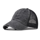 Black Distressed vintage wash trucker hat, third lifestyle shot