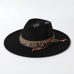 Black Distressed wide-brim cowboy hat in alternate colorway, side view