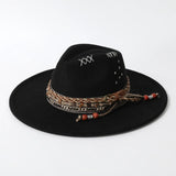 Black Distressed wide-brim cowboy hat in alternate colorway, side view
