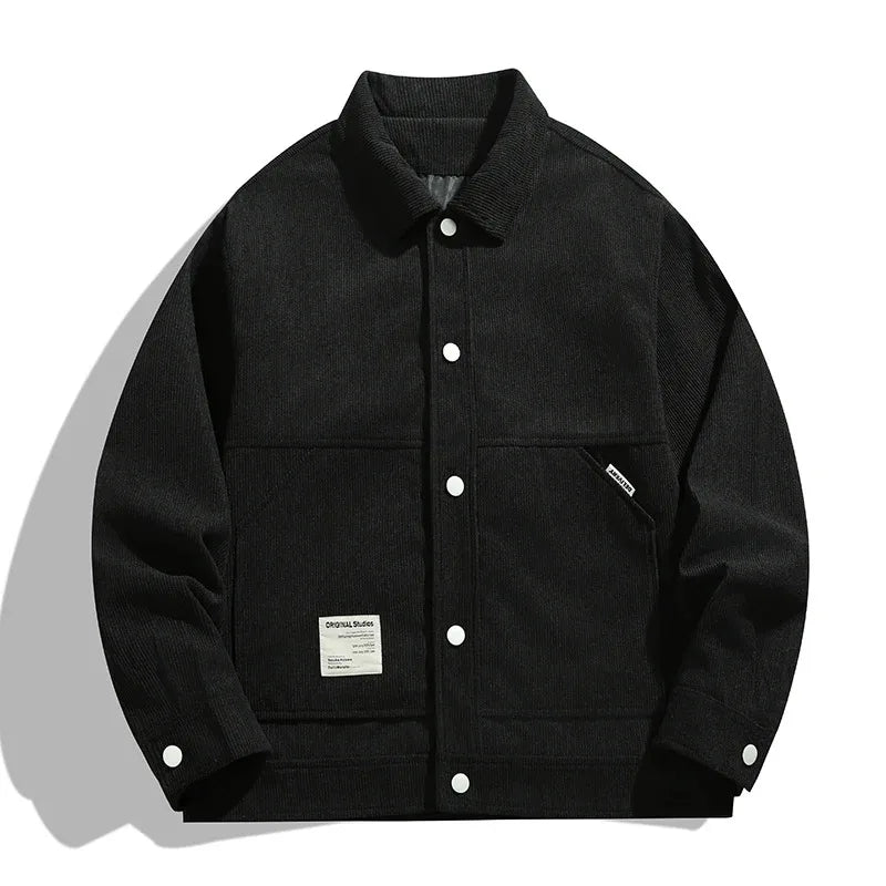Black jacket with white buttons on a white background