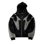 Black Flame panel oversized zip-up hoodie, worn back view