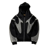 Black Flame panel oversized zip-up hoodie, worn back view
