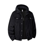 Black Men's oversized hooded denim jacket, lifestyle shot