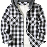 Black Hooded flannel shirt, back view