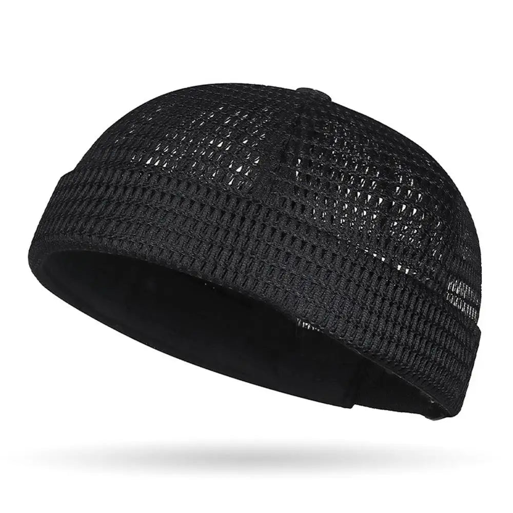 Black Mesh breathable brimless docker cap — front view