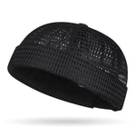 Black Mesh breathable brimless docker cap — front view