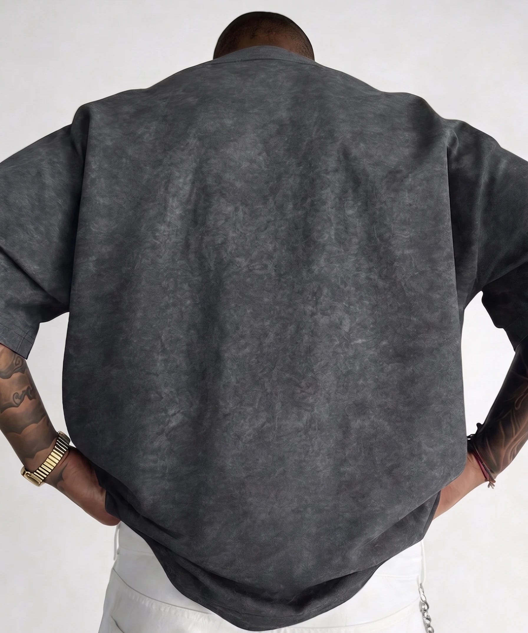 Black Mineral washed oversized graphic tee, lifestyle shot